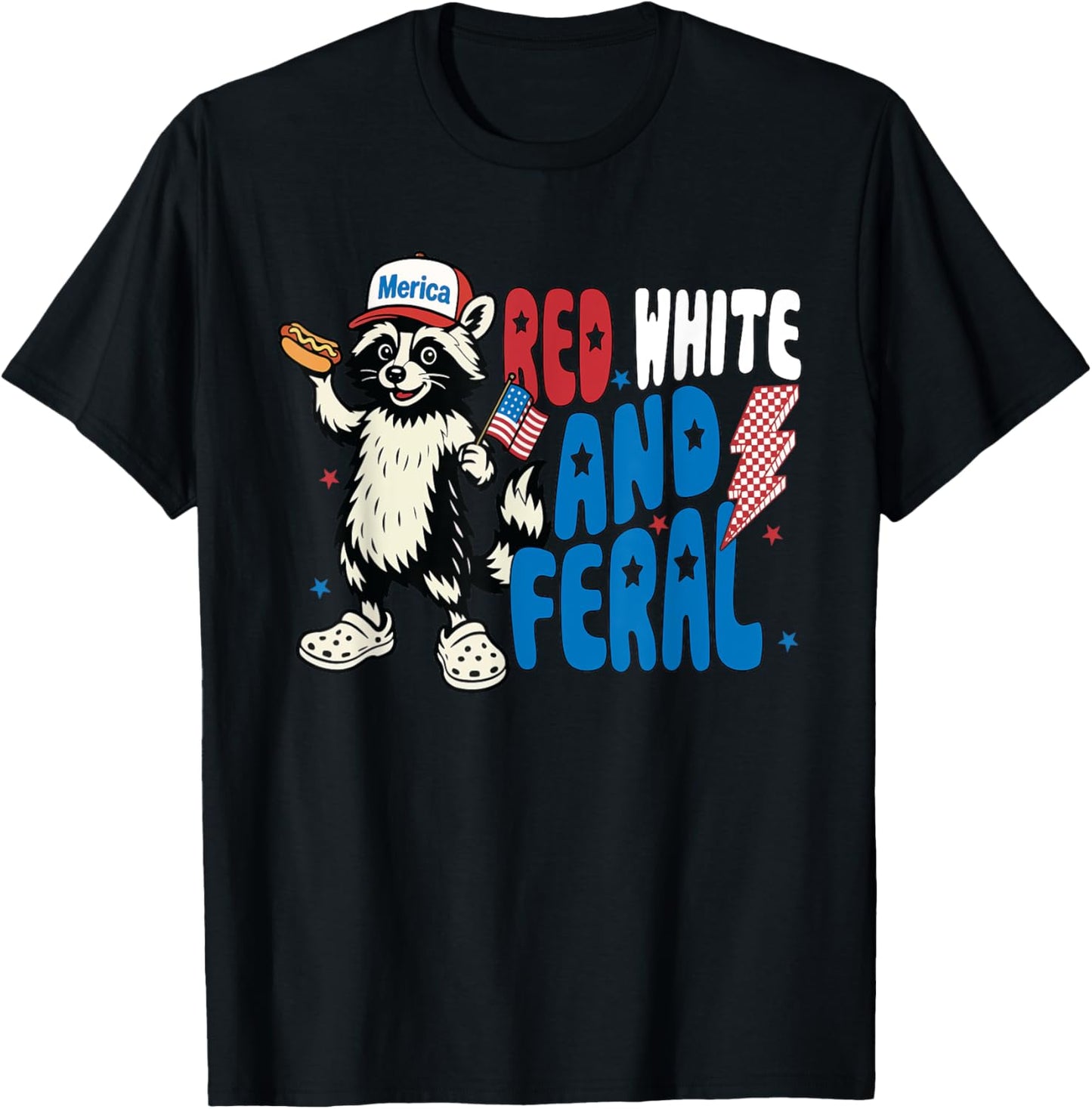Red White and Feral Funny Raccoon 4th of July Boys Girls T-Shirt