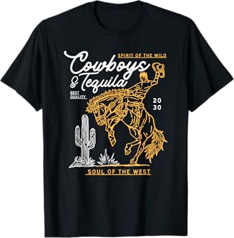Cowboys And Tequila Country Rodeo Vintage Horse Riding Texas T-Shirt
