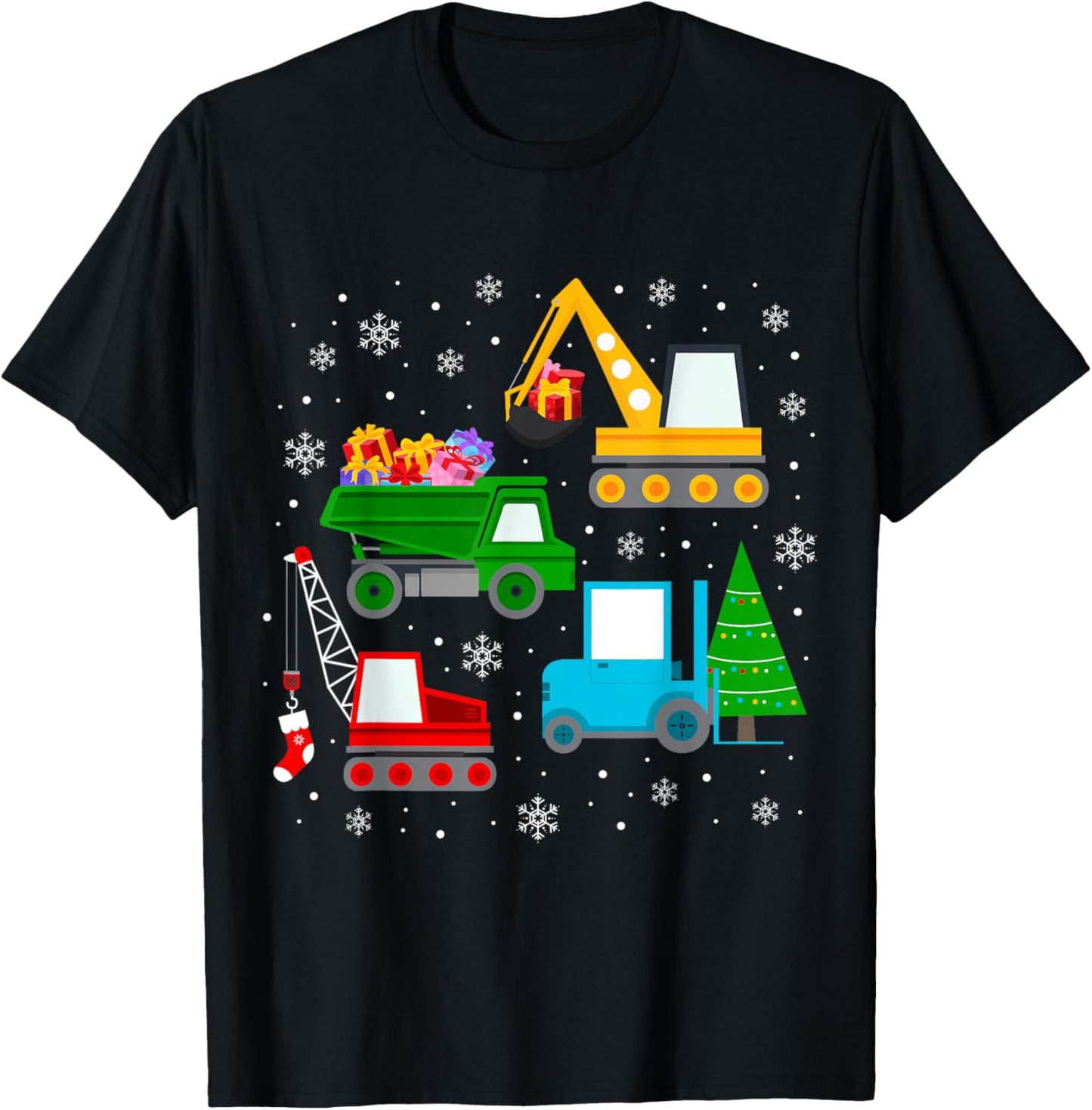 Boys Christmas Shirt Kids Toddler Construction Vehicles Xmas T-Shirt