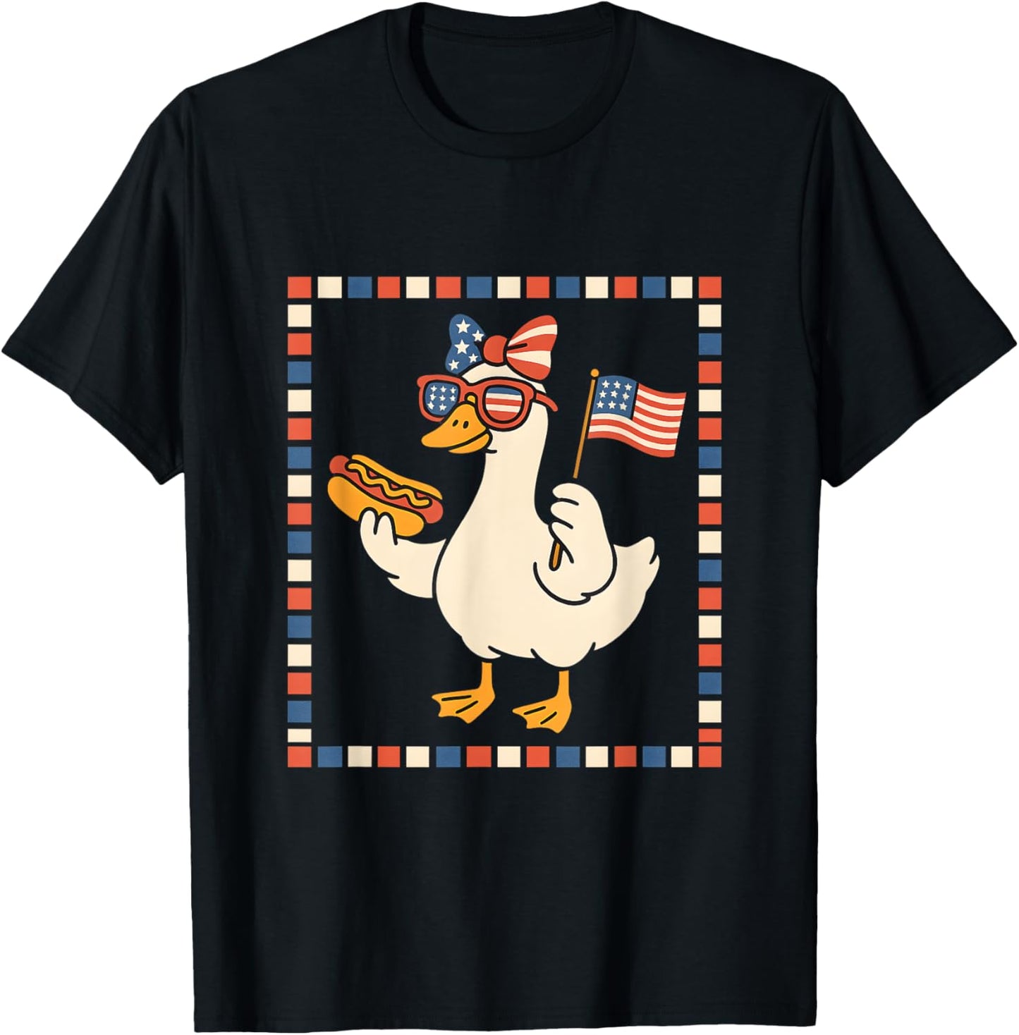 Funny Patriotic Goose USA Flag Hotdog 4th of July Party T-Shirt