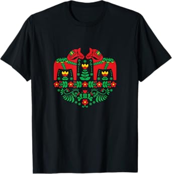 Swedish Dala Horse Folk Art T-Shirt