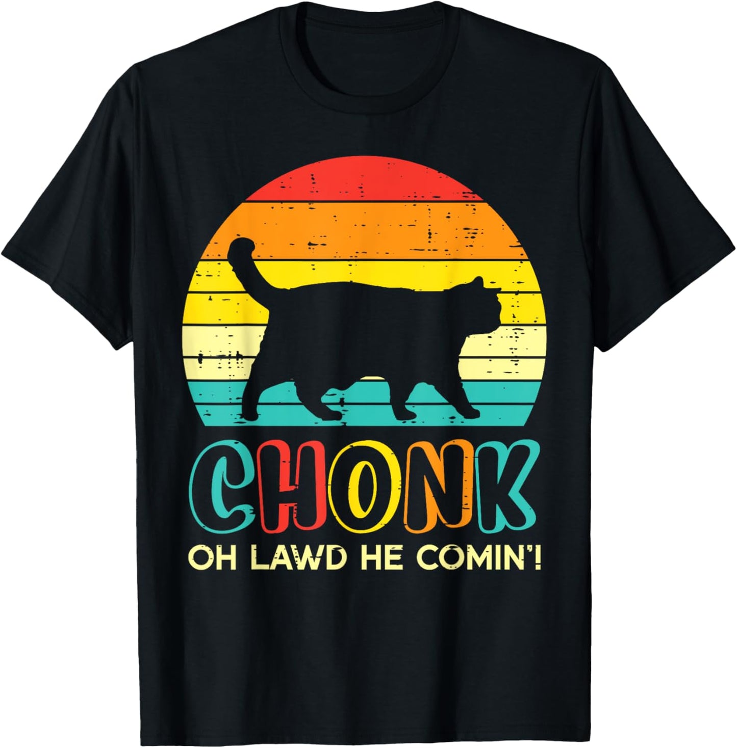 Chonk Fat Cat Meme Sunset Funny Black Kitten Men Women Kids T-Shirt