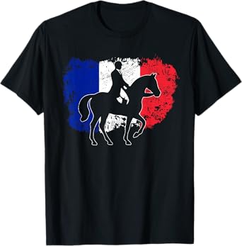 French Flag France Equestrian Horse Jumping Rider T-Shirt