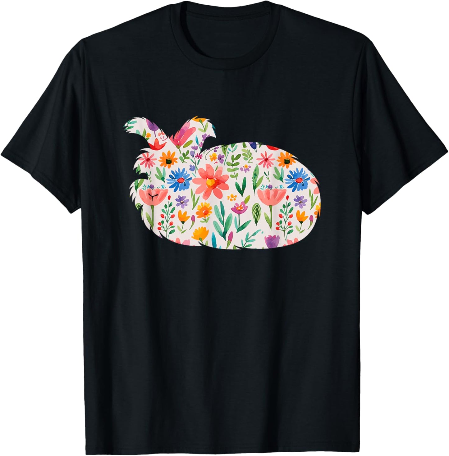 English Angora Bunny Rabbit watercolor flowers design T-Shirt