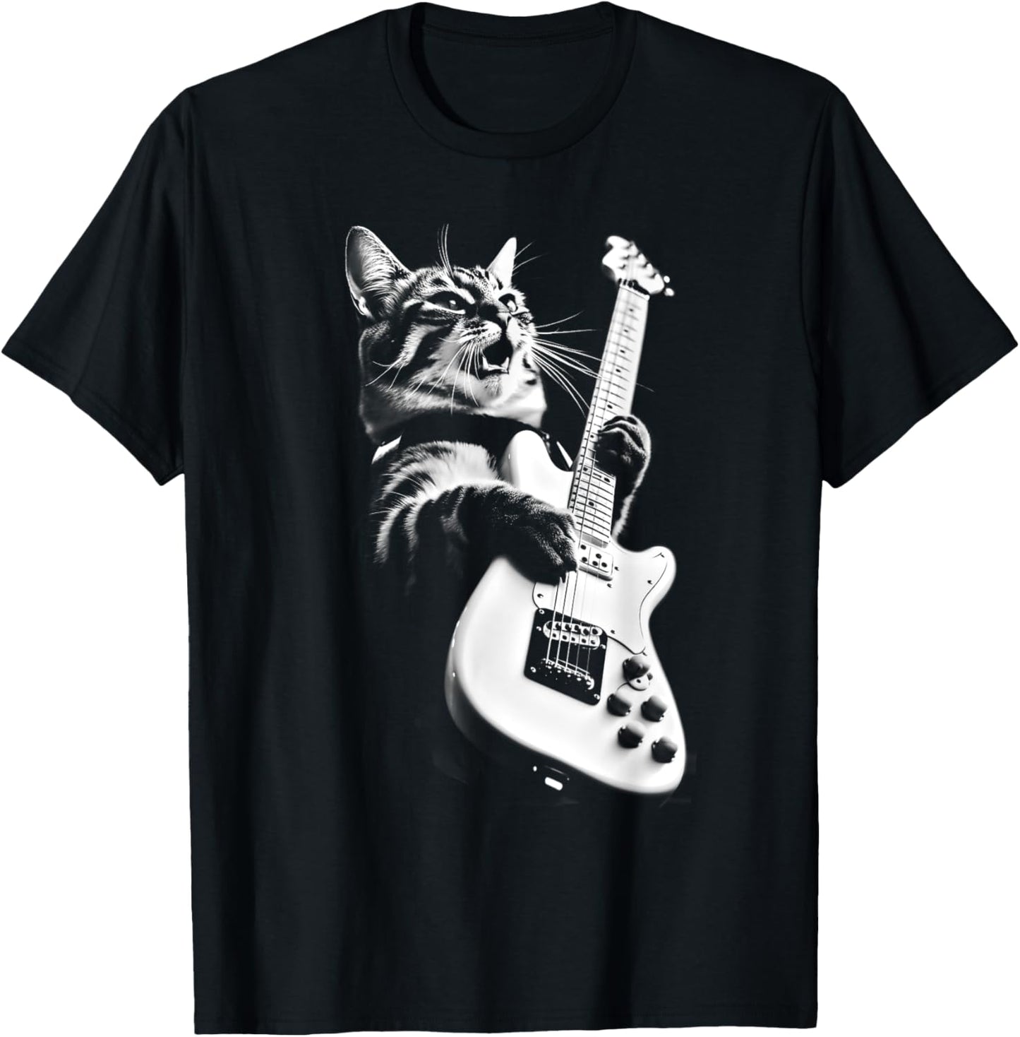 Rock Cat Playing Guitar - Funny Guitar Cat T-Shirt
