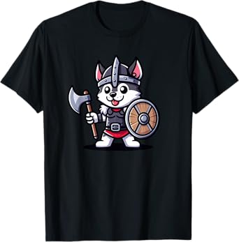 Husky Viking Funny Dog Medieval T-Shirt for Men Women Kids