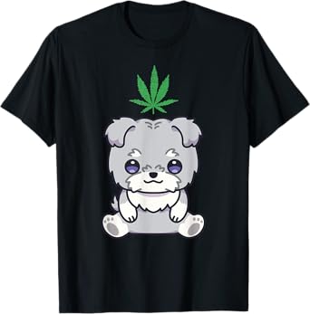 Schnauzer Dog Weed Marijuana Kawaii Anime Cannabis Leaf T-Shirt
