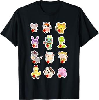 Cute Chinese 12 Animal Set Zodiac Sign Happy Lunar New Year T-Shirt