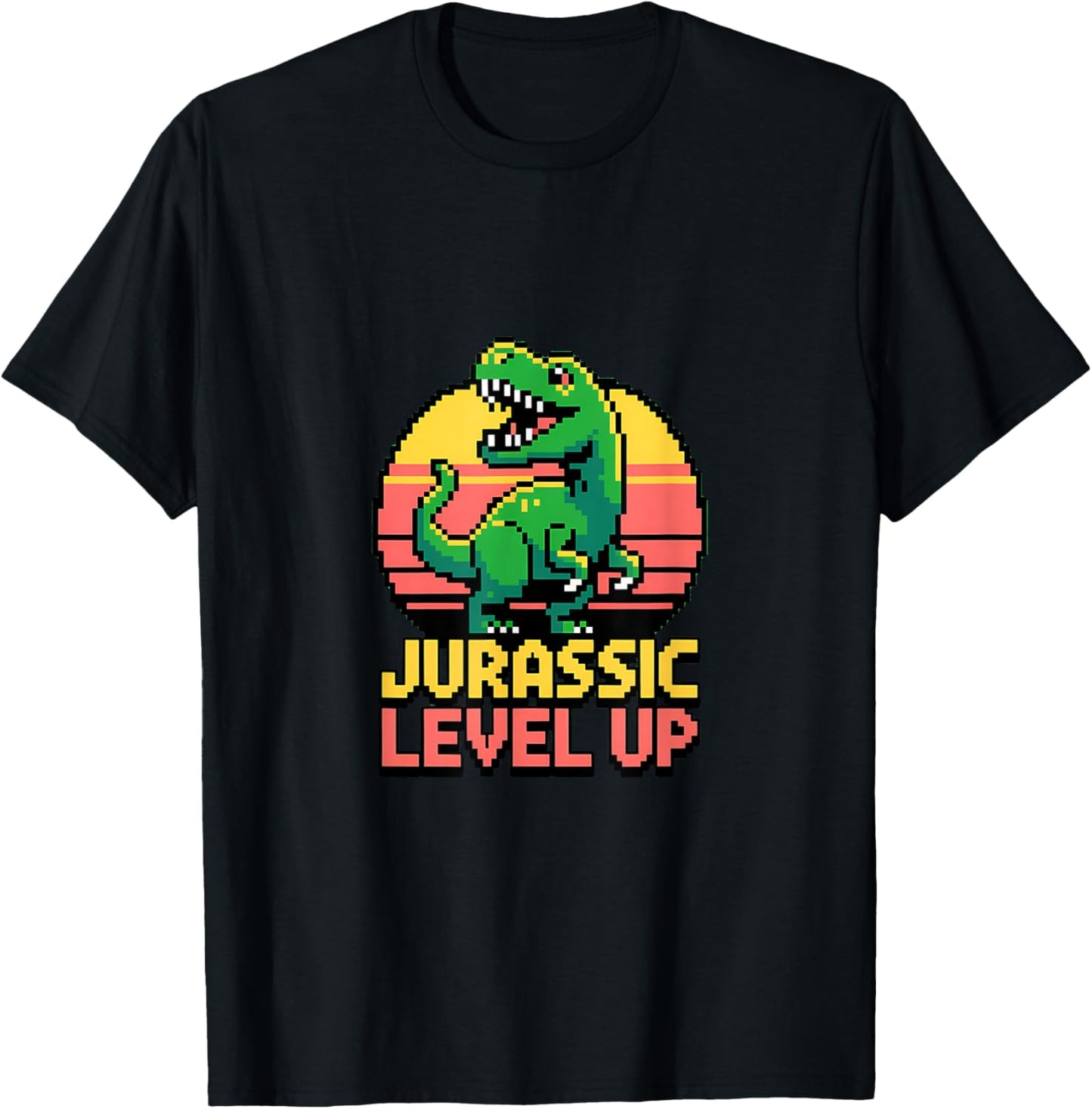 Jurassic Level Up Pixel Dinosaur Retro Gamer T-Shirt