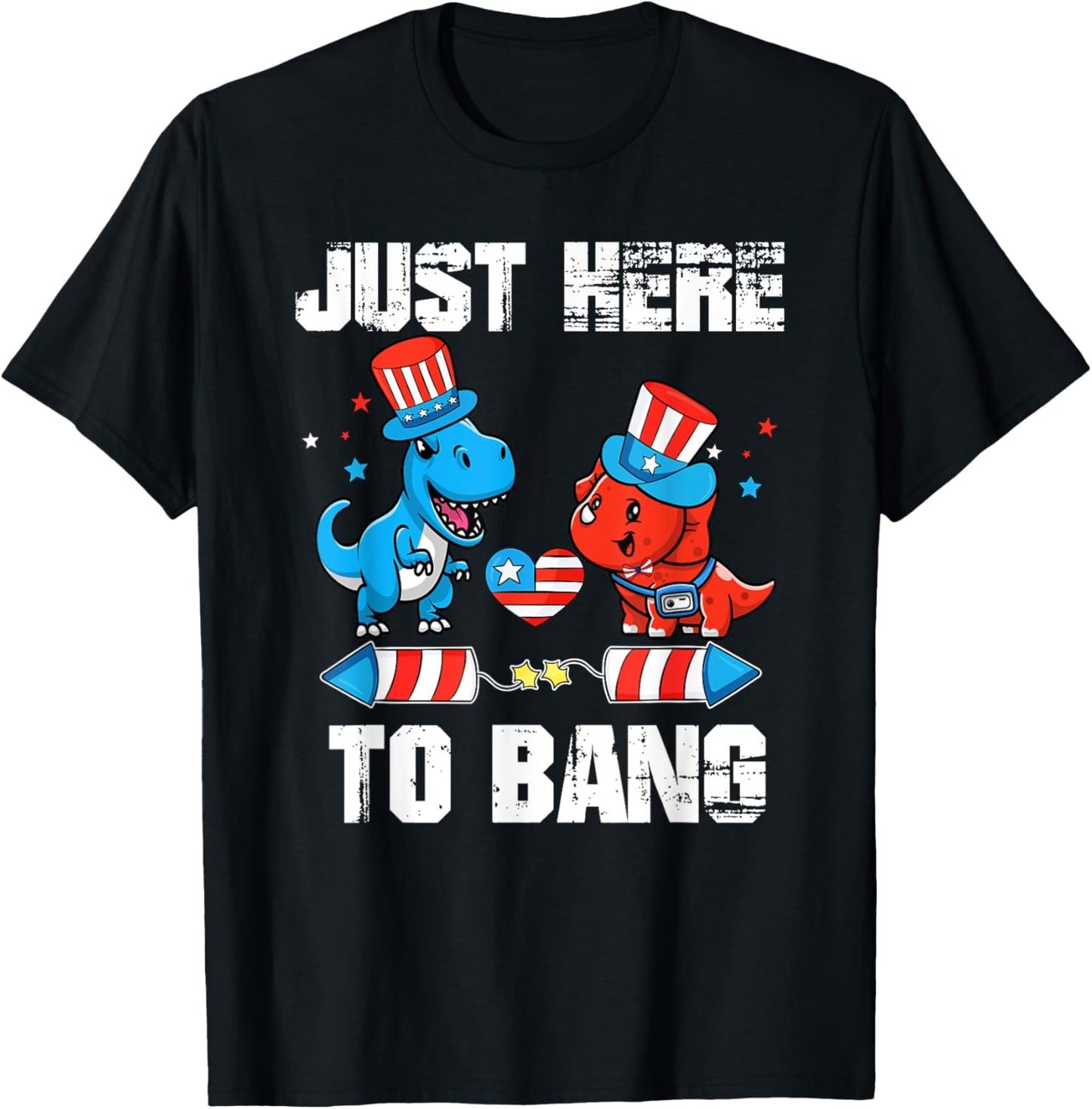Happy 4th Of July Dinos Boys Just Here To Bang Toddler Kids T-Shirt