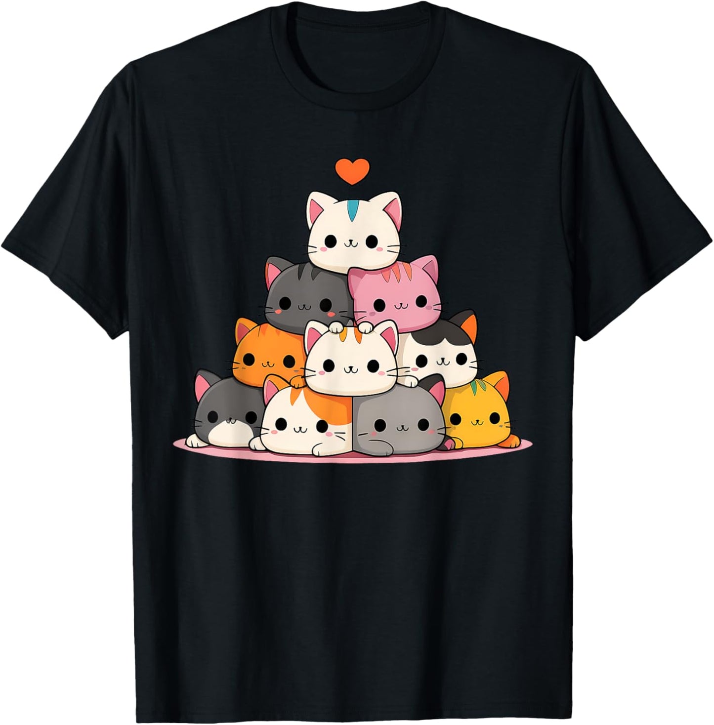 Cat Cute Kitty Pile Cats Anime Kawaii Neko Gift Women Girls T-Shirt