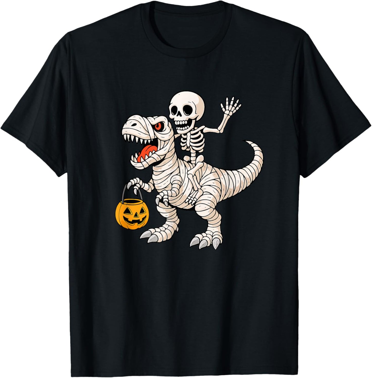 Mummy Dinosaur with Skeleton Rider Halloween T-Shirt