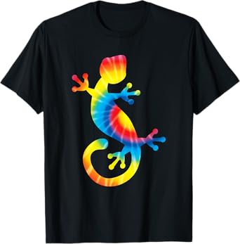 Tie Dye Gecko Rainbow Print Lizard Pet Hippie Peace Gift T-Shirt