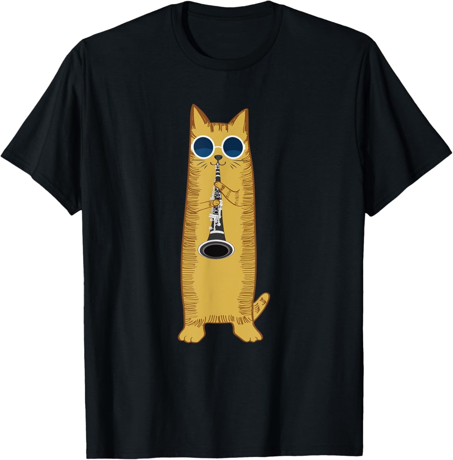 Cool Cat Playing The Clarinet Design Hippy Hipster Kitty T-Shirt