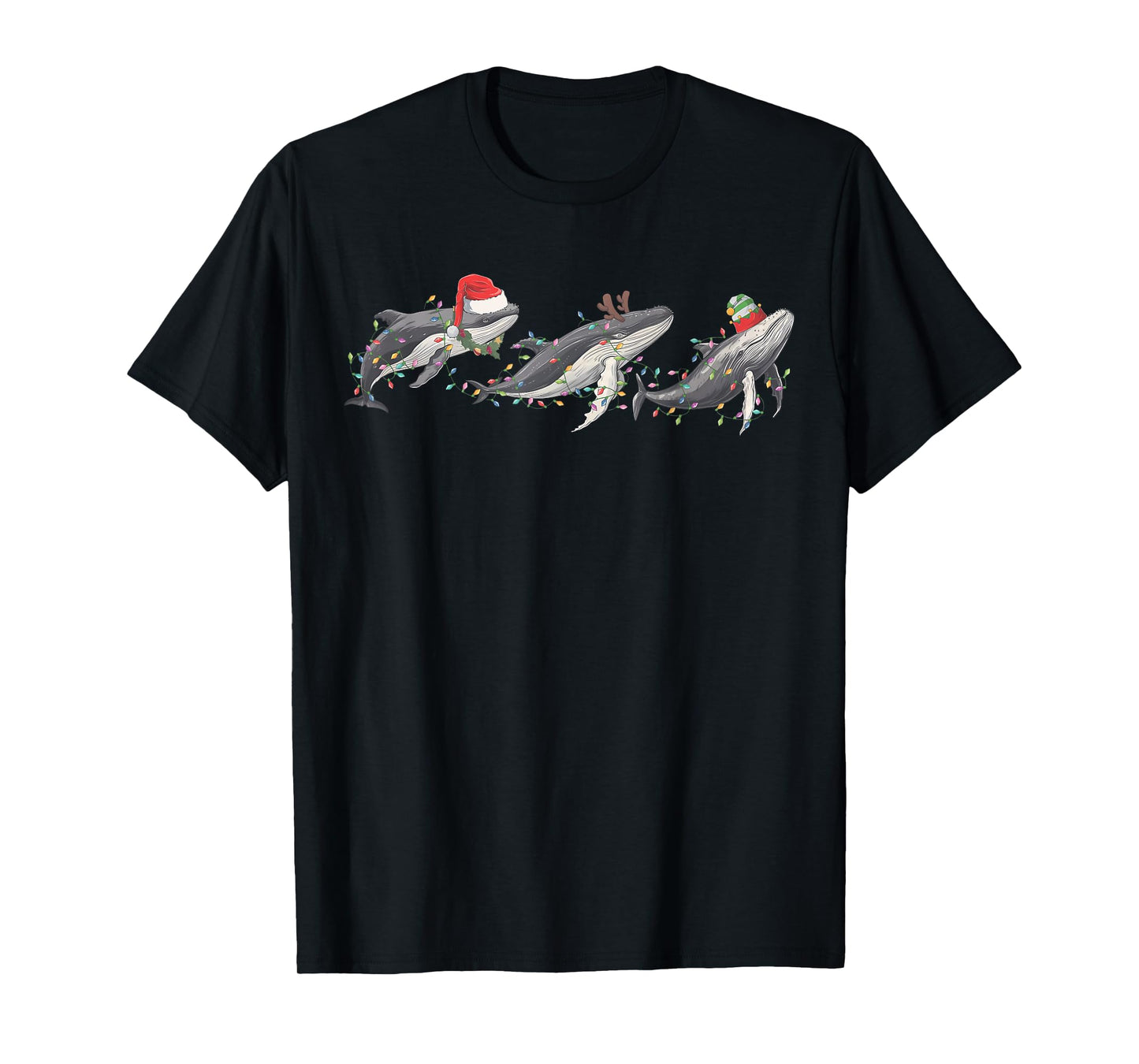 Whale Santa Hat Christmas Lights Reindeer Ocean Whales Lover T-Shirt