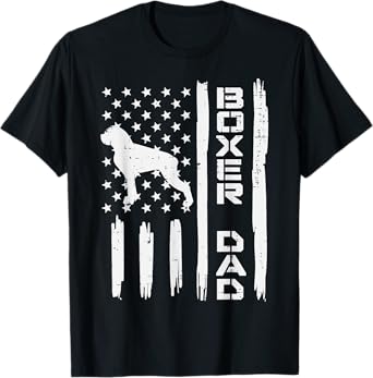 Boxer Dad US Flag Vintage Patriotic Dog Lover Owner Men Gift T-Shirt