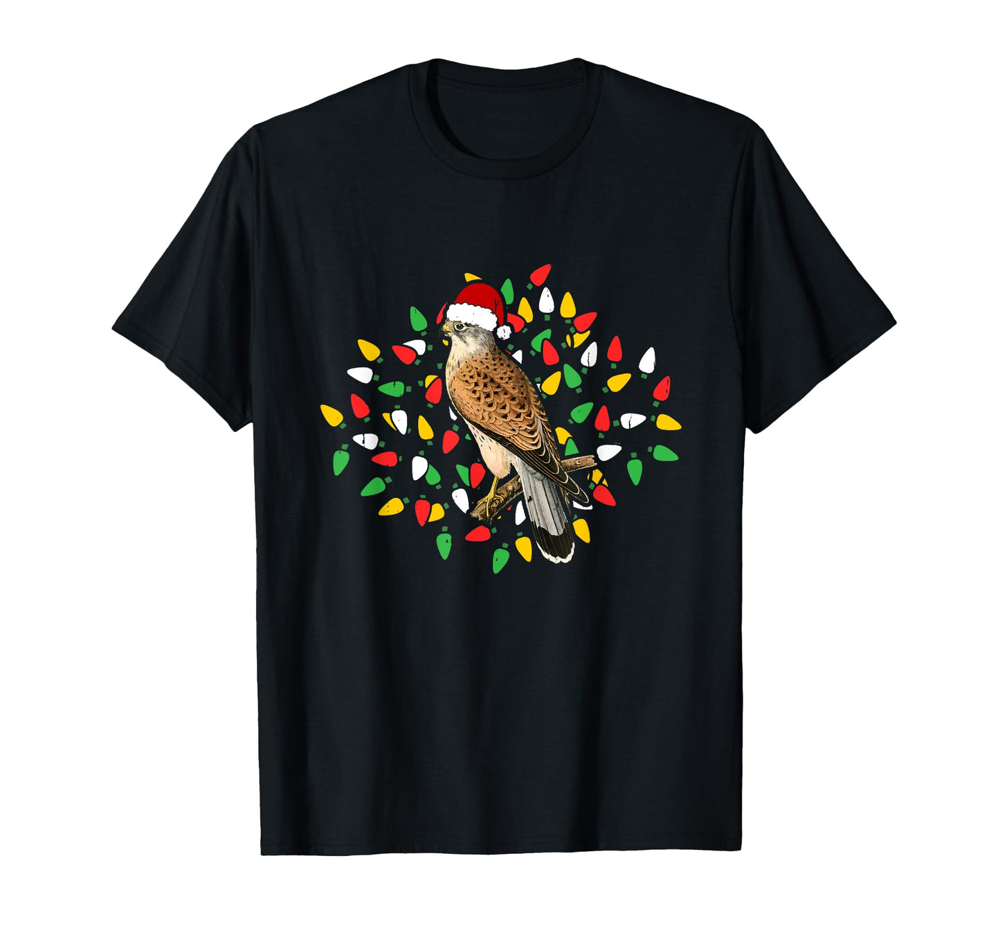 Holiday Xmas Lighting Santa Hat Red Shouldered Hawk Bird T-Shirt
