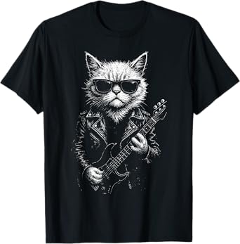 Cat Playing Bass Guitar Rock Music Guitarist Musician T-Shirt