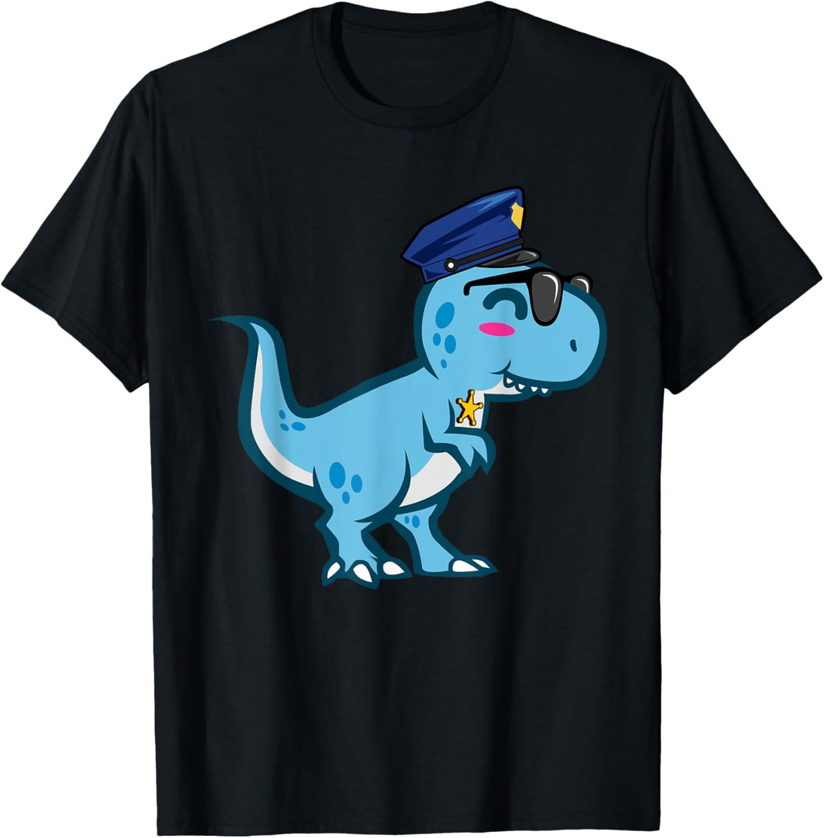 Police Officer Appreciation Design and Gifts Police T-Rex Tyrannosaurus Rex Dinosaur T-Shirt for Men, Women & Kids - Unisex, Black, Small, Short Sleeve, Classic Fit, Cotton Blend