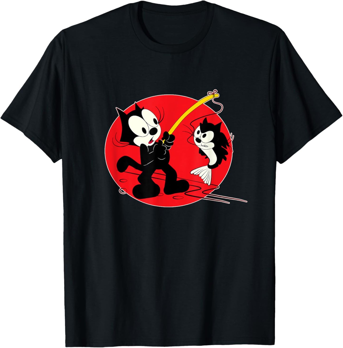 Felix Cat Cartoon Fishing Cat Fish Looks Like Felix Vintage T-Shirt
