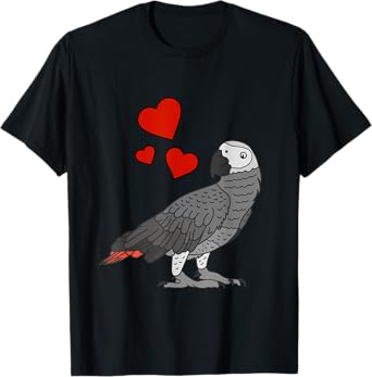 Cute African Gray Parrot with Hearts T-Shirt
