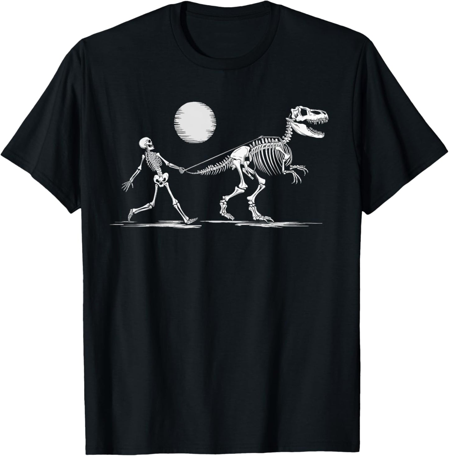 Funny Skeleton T-Rex Boys Girls Skeleton Walking a Dinosaur T-Shirt