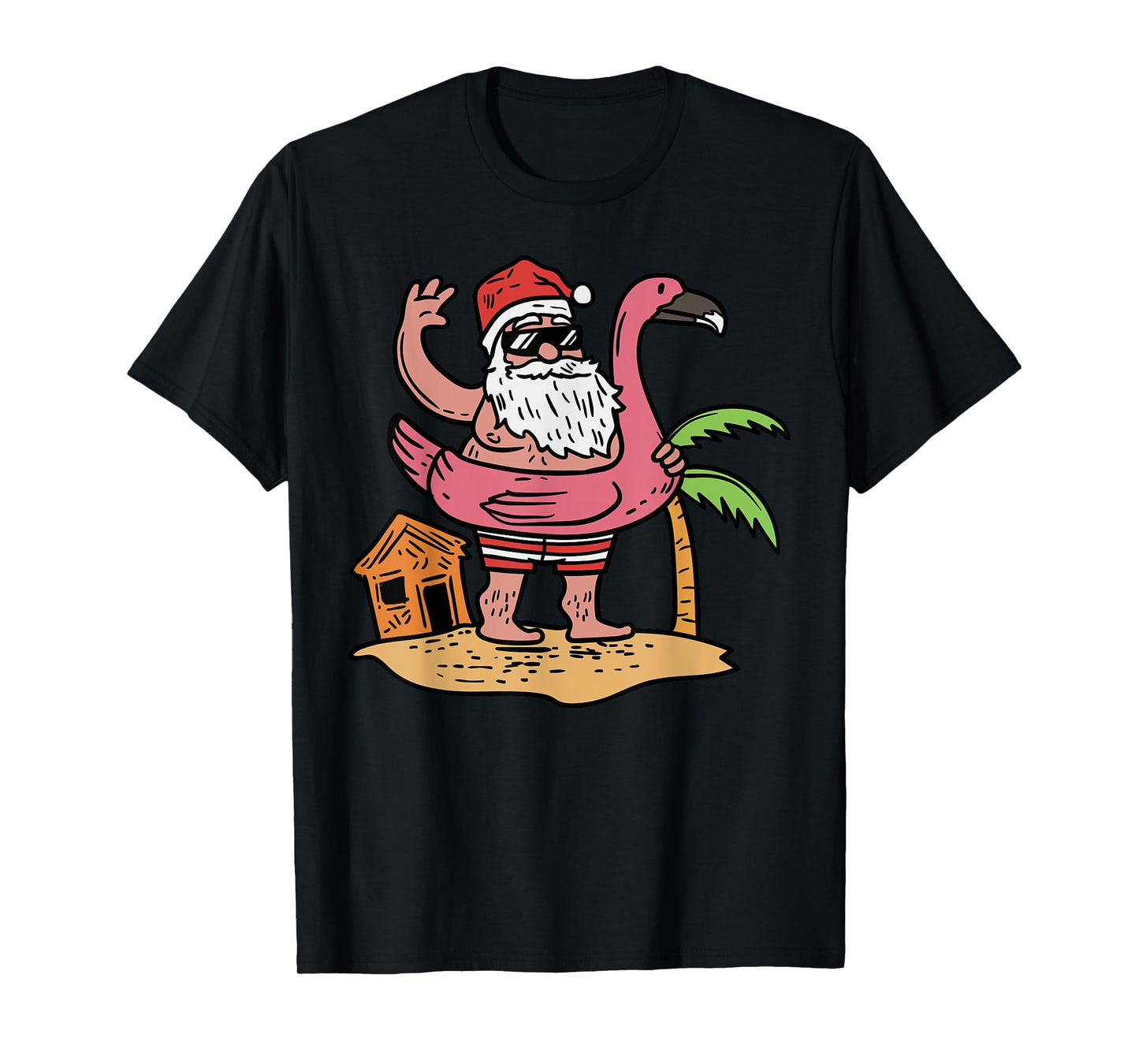 Summer Santa Flamingo Floater Funny Christmas In July Gift T-Shirt