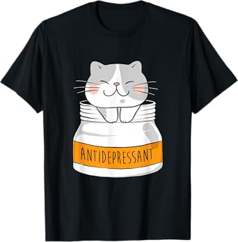 Funny Cat Shirts - Antidepressant Animal Cat Lover Unisex Black T-Shirt - Small