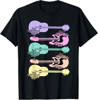 Guitar Lover Girls Pastel Theme Guitars Flowers Music Band T-Shirt