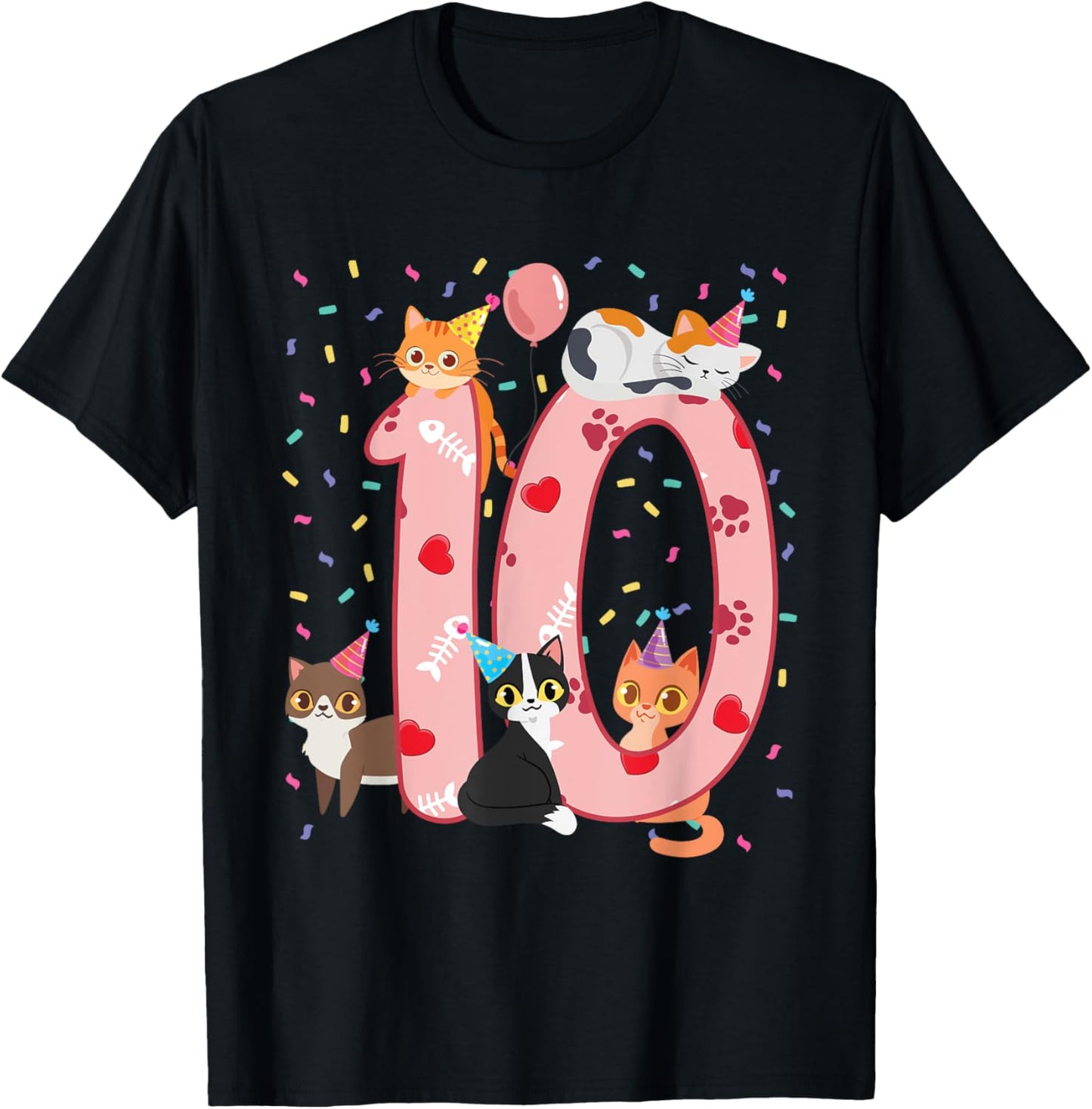 10th Birthday Girl cute Cat outfit 10 years old bday party T-Shirt