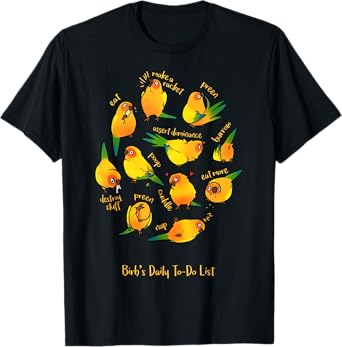 Birbber Sun Conure's Daily To-Do List T-Shirt - Kids Unisex Adults Black Cotton Short Sleeve T-Shirt