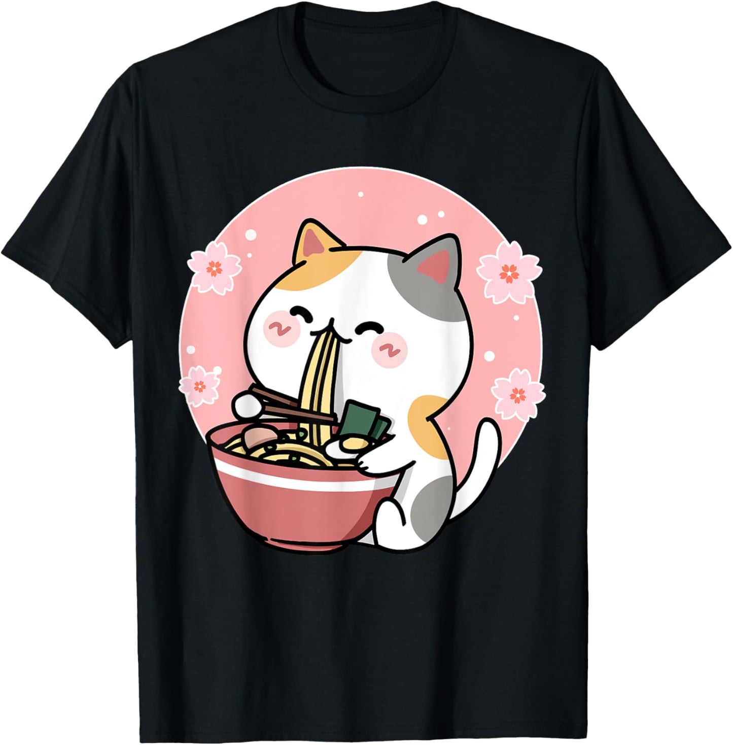 Cute Ramen Cat Kawaii Anime Sakura Pink T-Shirt