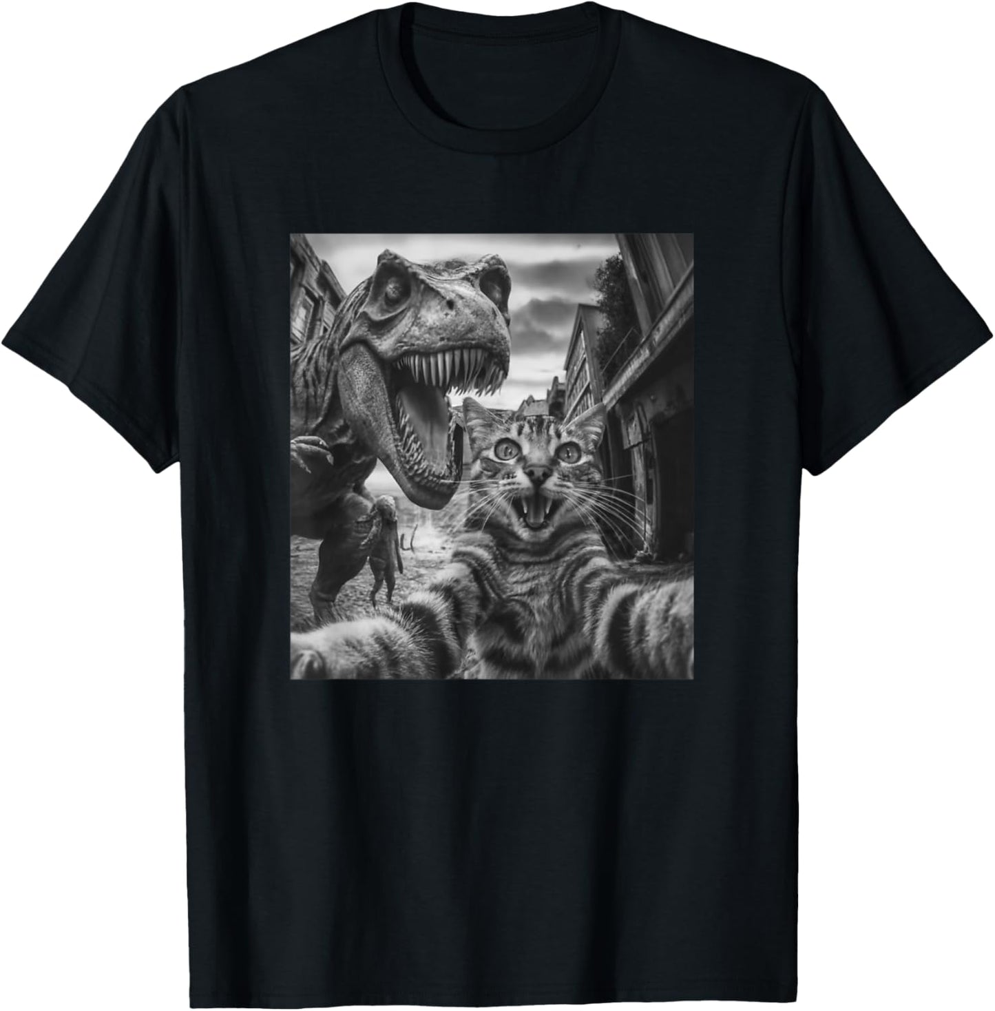 Cat T Rex Dinosaur Selfie Funny Retro Classic Photo T-Shirt