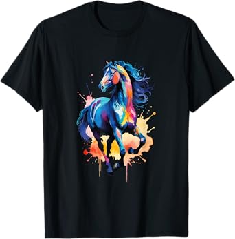 Colorful Horse Graphic Watercolor Style Horse Riding T-Shirt