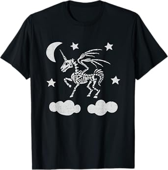 Unicorn Pegasus Skeleton T-Shirt Halloween Moon Stars TShirt T-Shirt