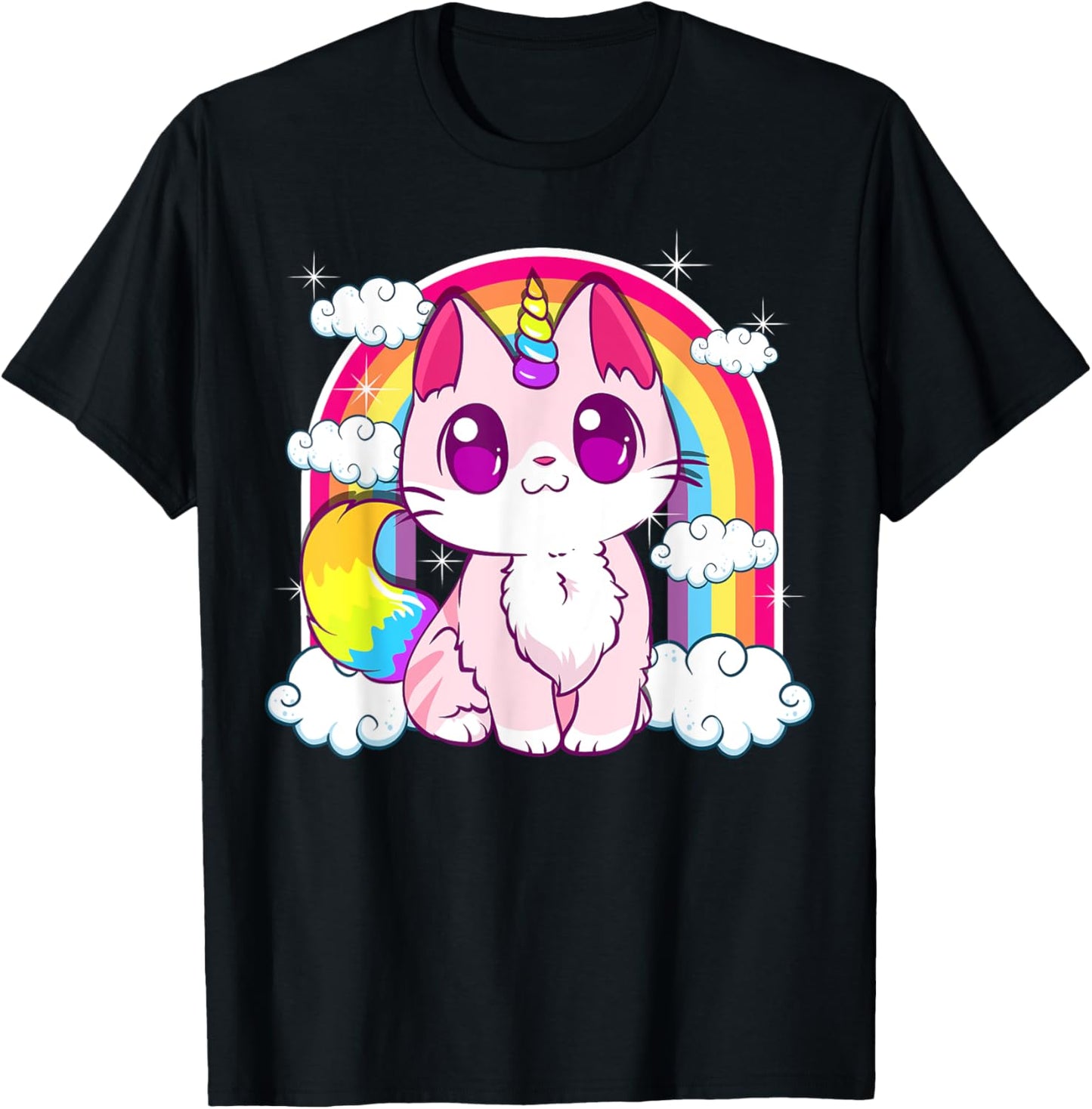 Cute Unicorn Cat Adorable Smiling Rainbow Kitty T-Shirt