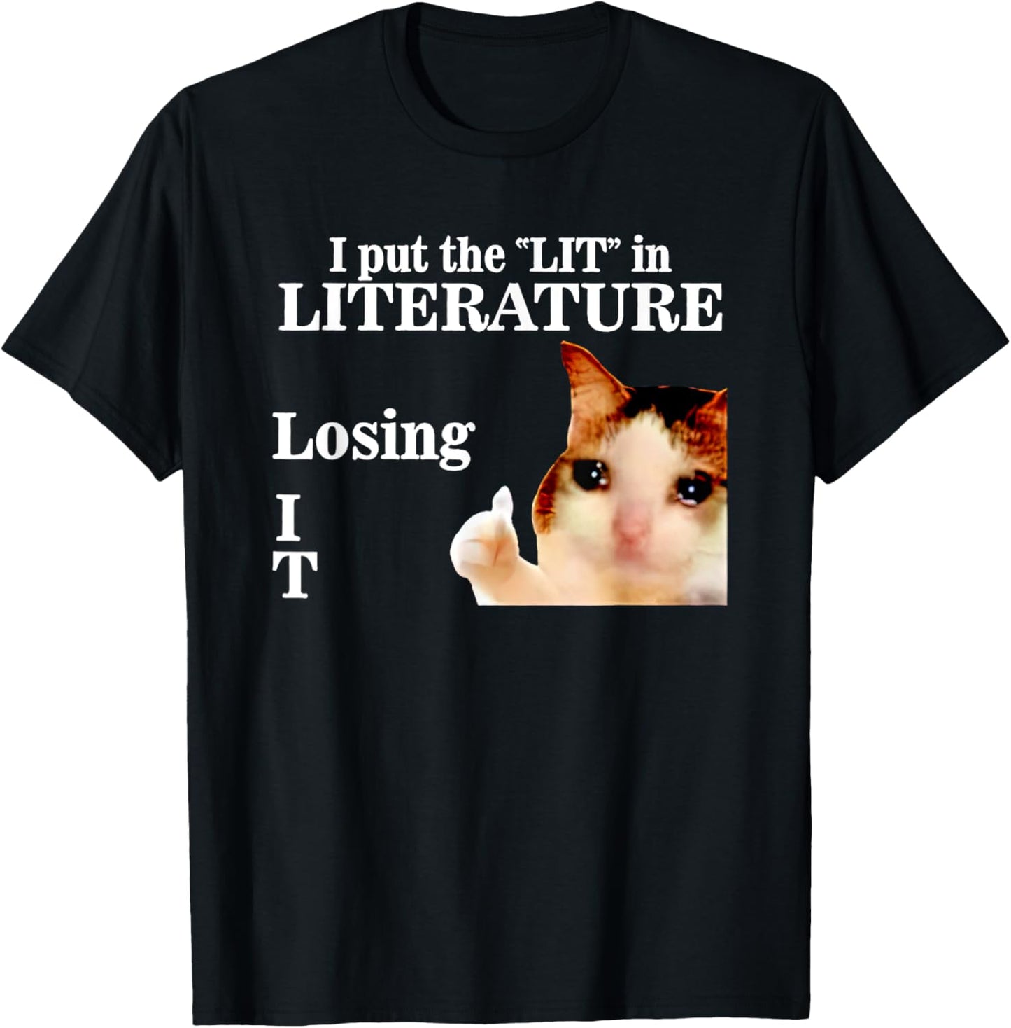 Unisex-Adults Black Cotton 60% Polyester 40% Short Sleeve Crew Neck Classic Fit Modern Classic Applique Cat-Themed T-Shirt Small