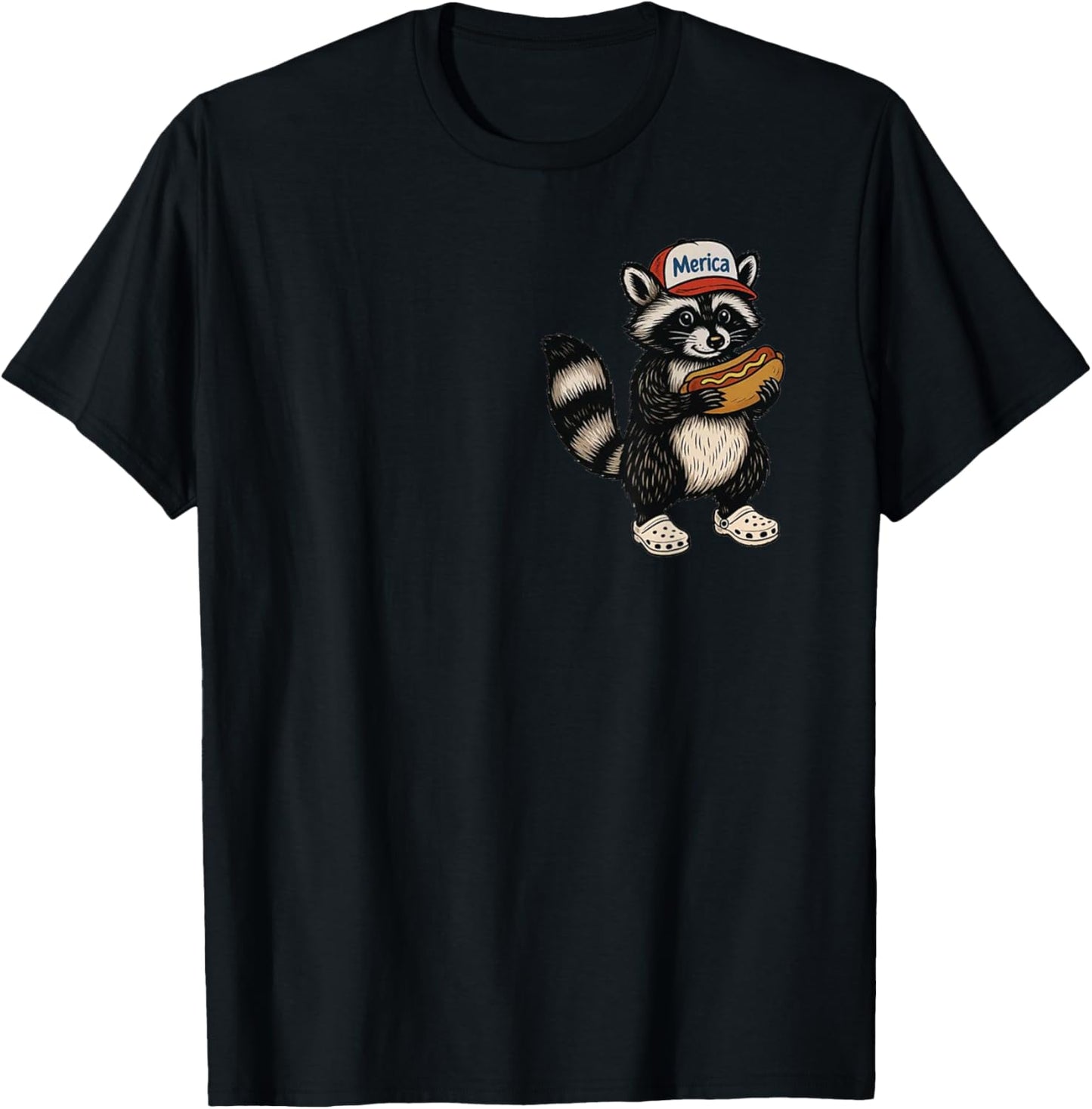 Red White And Feral Raccoon Hotdog 4th Of July (2 SIDES) T-Shirt