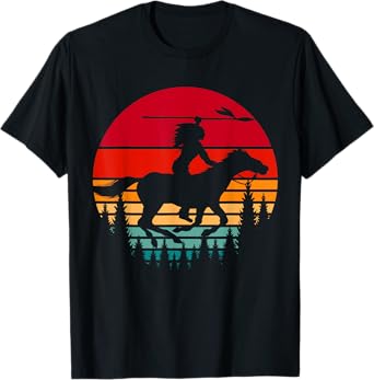 Retro Indigenous Native Pride Horse Riding Native American T-Shirt