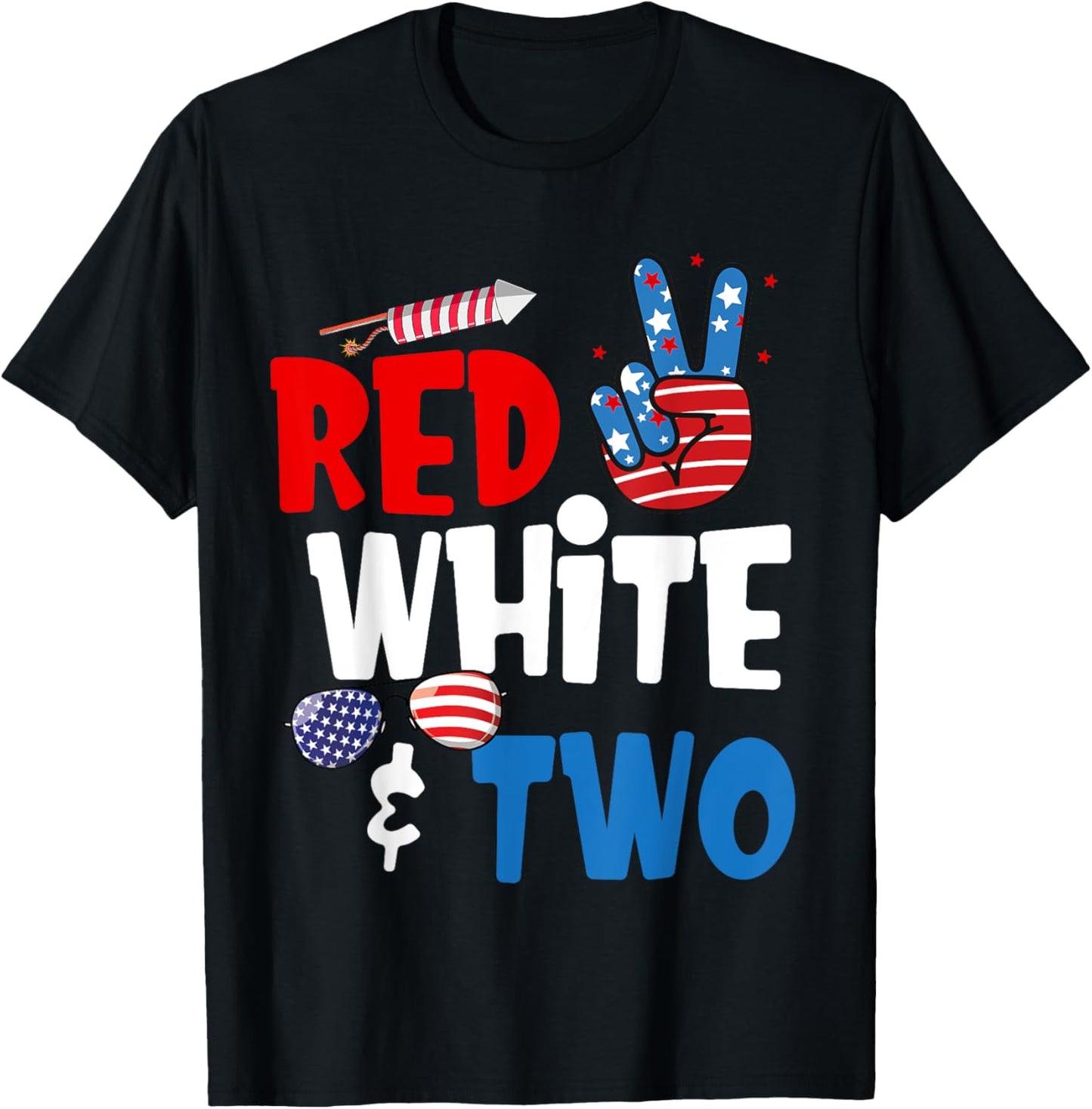 Red White and Two Birthday 4th of July American 2nd Birthday T-Shirt