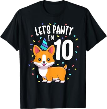 10 Years Old Corgi Dog Lover 10th Birthday Party Outfit Kid T-Shirt