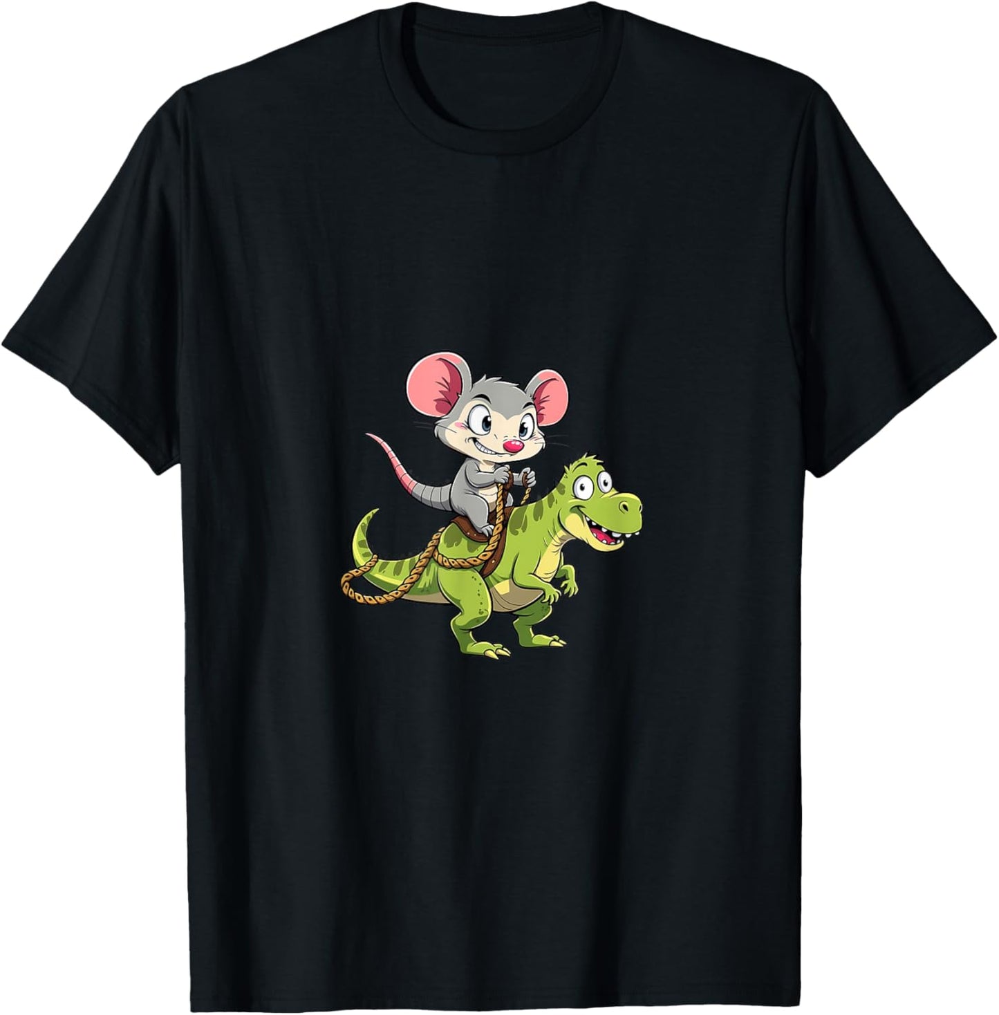 Opossum Riding Dinosaur Funny Cute Design T-Shirt