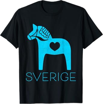 Sverige Sweden Swedish Blue Dala Horse Heart Dalecarlian T-Shirt