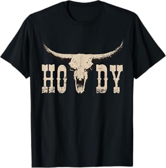 White Howdy Cow Skull Rodeo Western Country Southern Cowboy T-Shirt