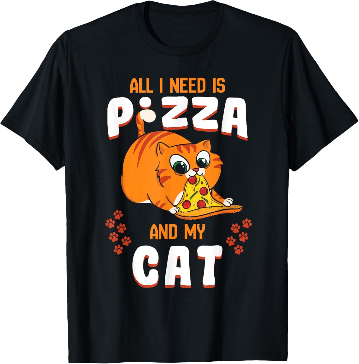 Cat Eating Pizza Shirt Pepperoni Slice Kitten Lover Paw Gift T-Shirt