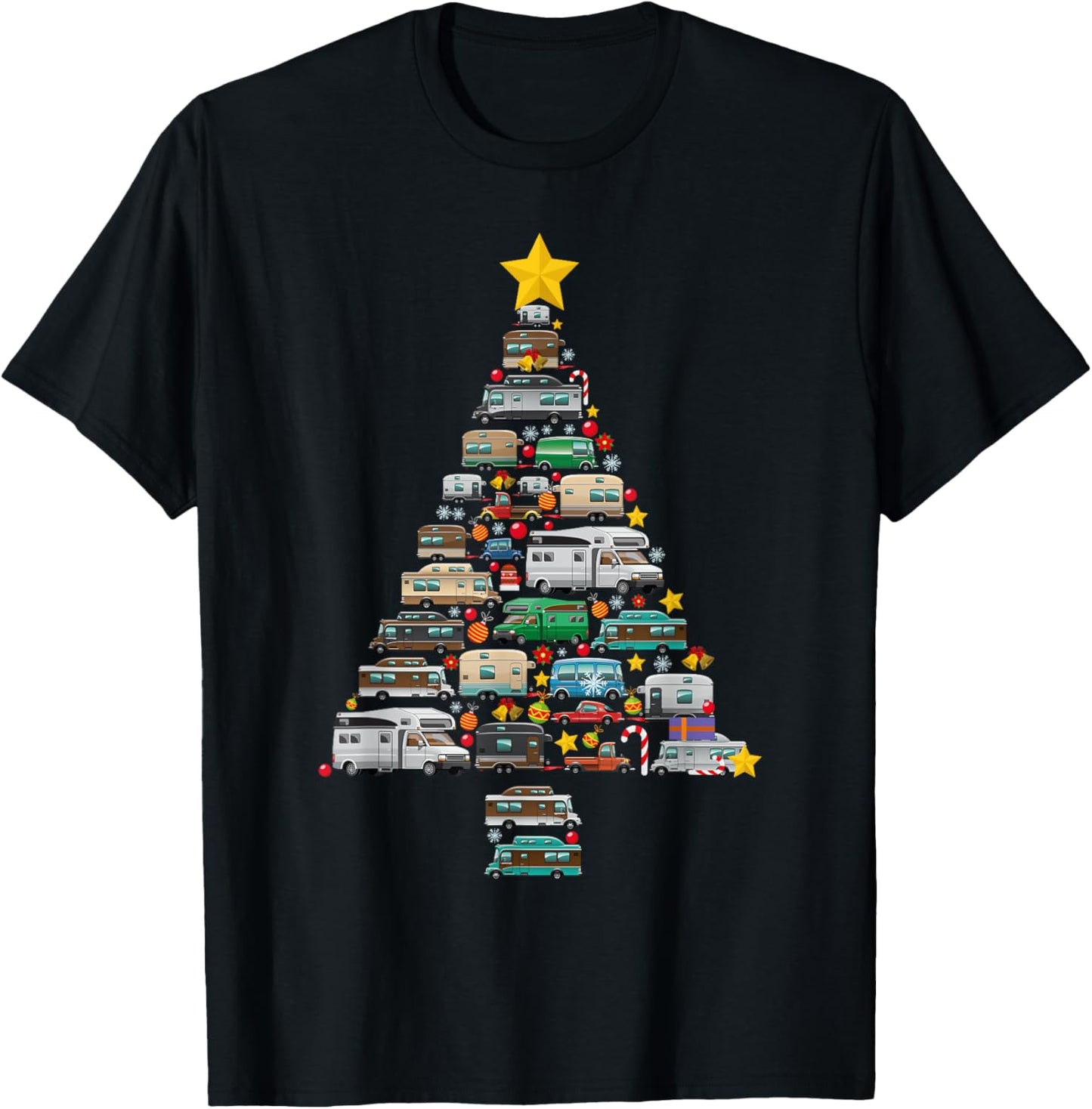 Camping Trailer Christmas Tree Camper Caravan Rv Van Xmas T-Shirt