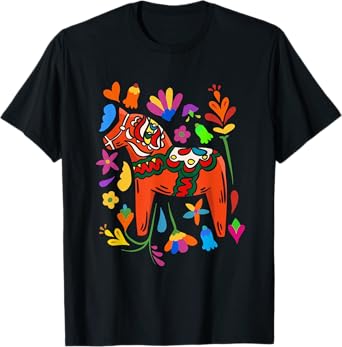 Swedish Dala Horse Folk Art Sweden Flag Dalahelmsoljd Horse T-Shirt