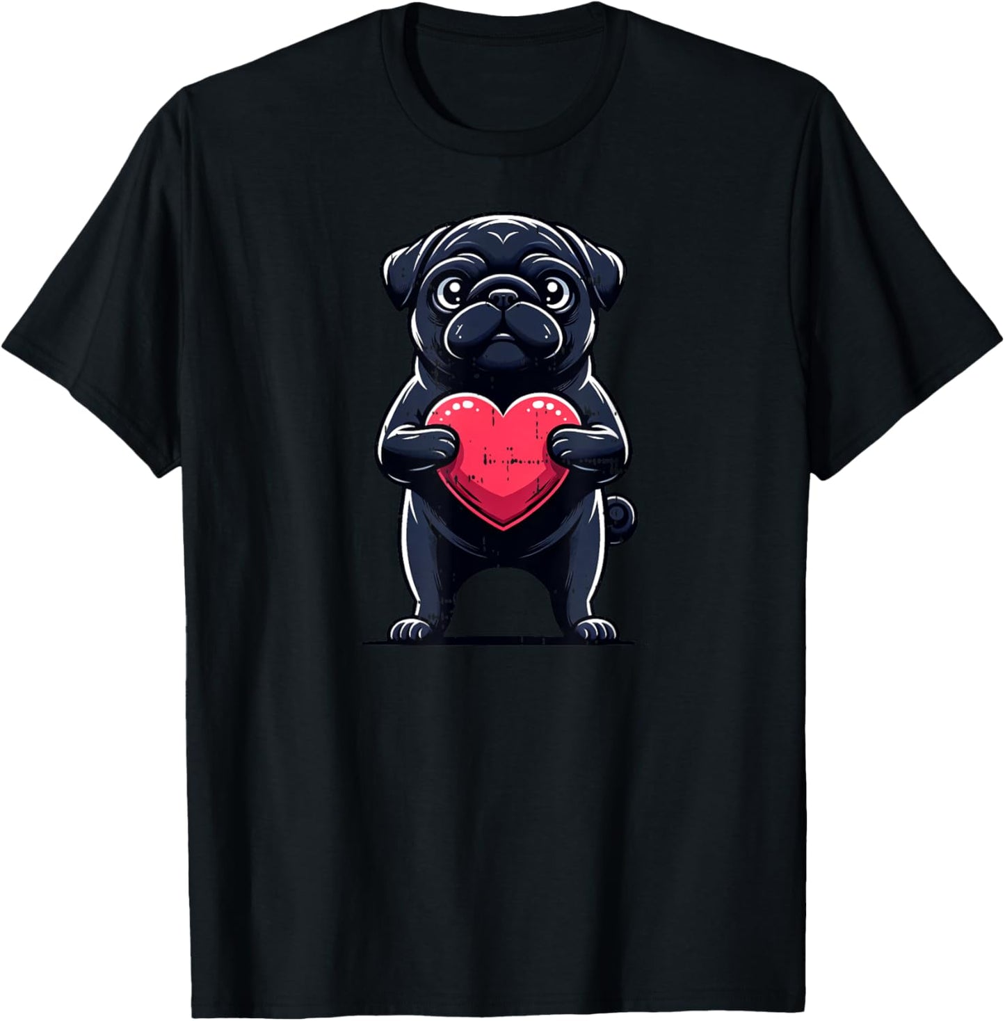 Valentines Day Black Pug Heart Funny Dog Mom Dad T-Shirt