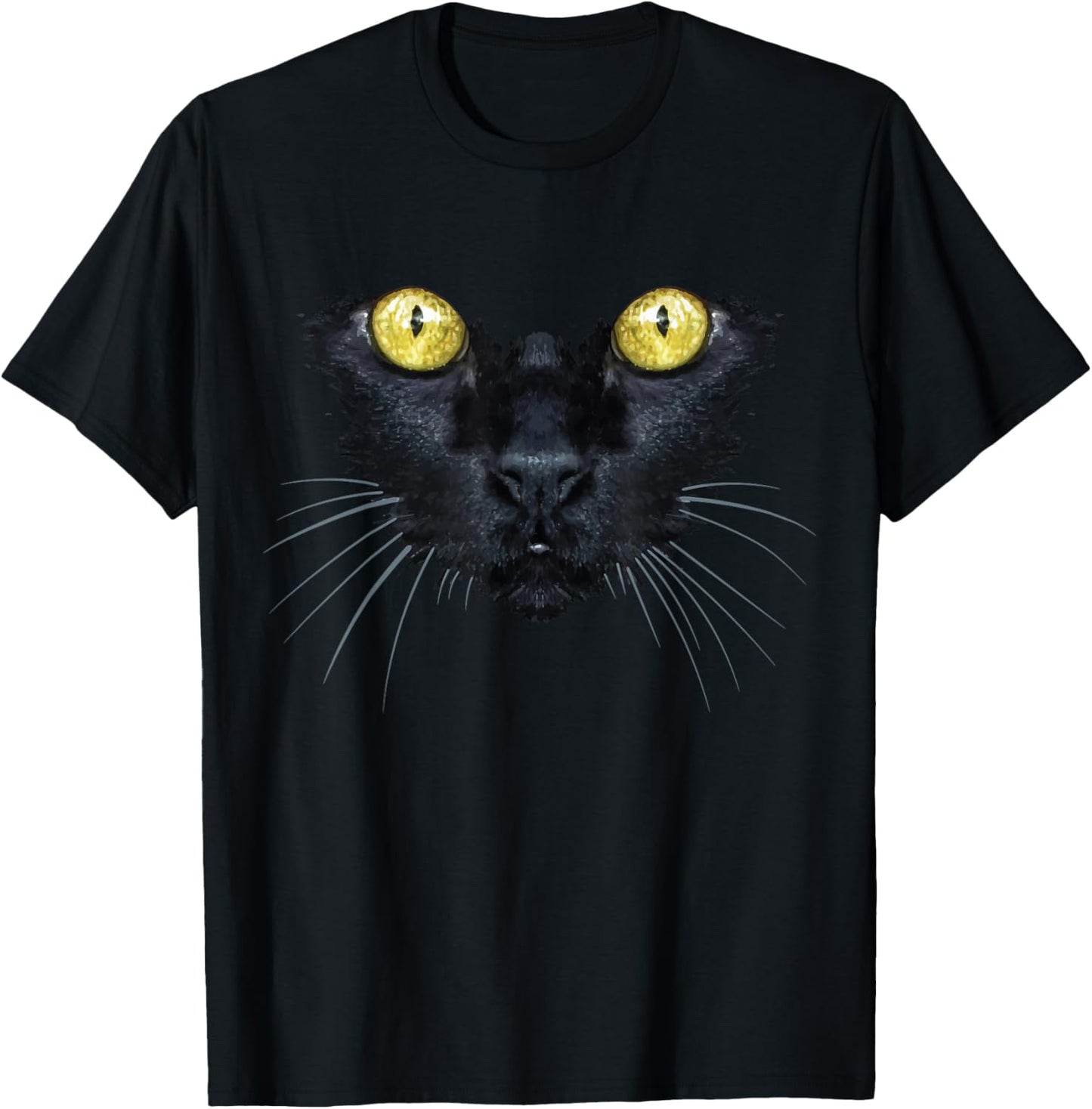 Black Cat Shirt Yellow Eyes Kitty Kitten Cat Face T-Shirt