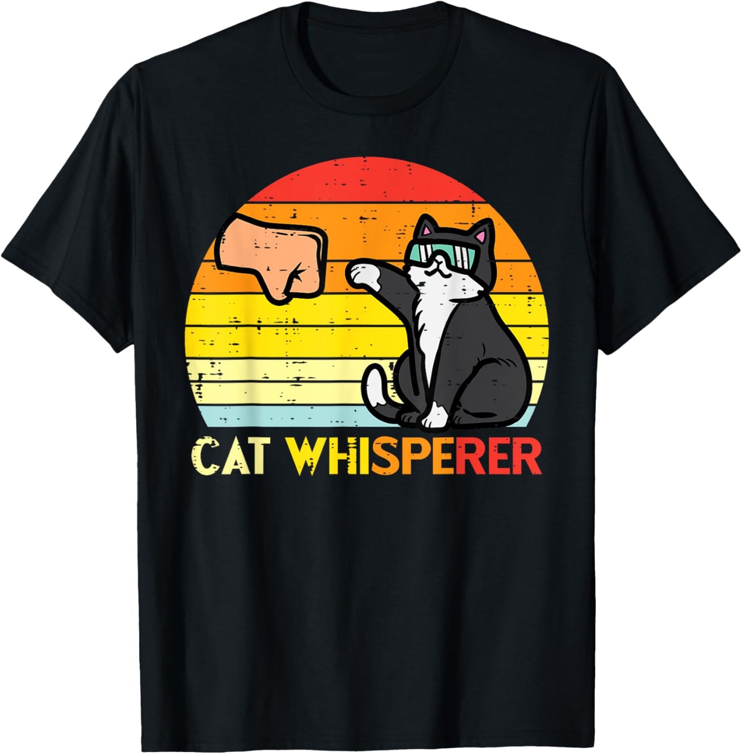 Cat Whisperer Man Paw Fist Bump Sunset Retro Men Women Kids T-Shirt
